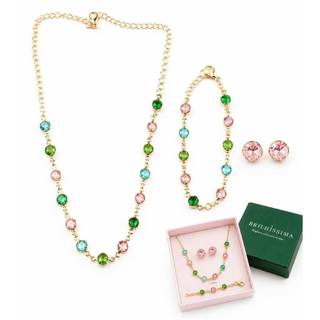 kit conjunto colar choker pulseira  brinco cristal colorido banhado em ouro caixinha