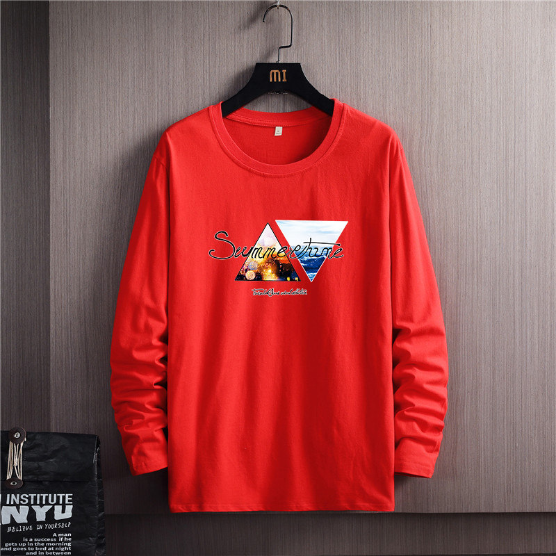 Primavera de manga comprida camiseta masculina puro algodão na moda básico camiseta de fundo roupas superiores masculina