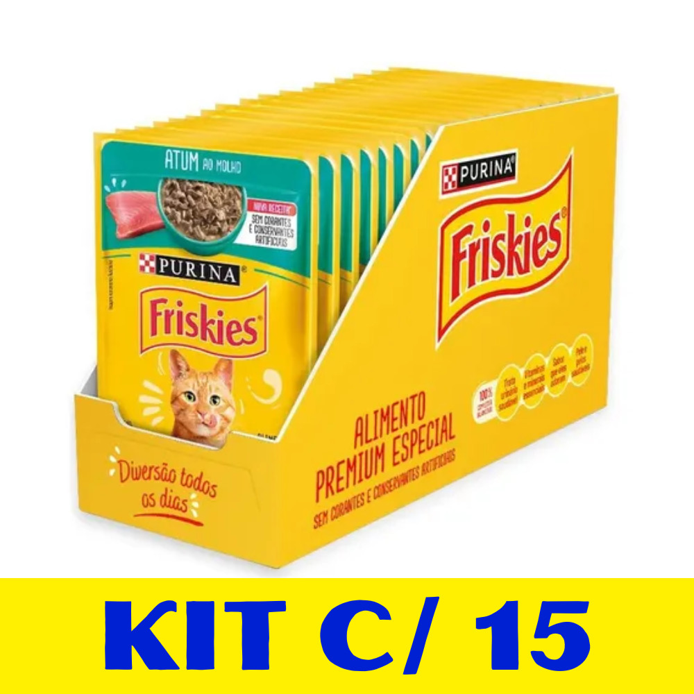 Ração Úmida Friskies Sachê Atum - 85g - KIT com 15 unidades