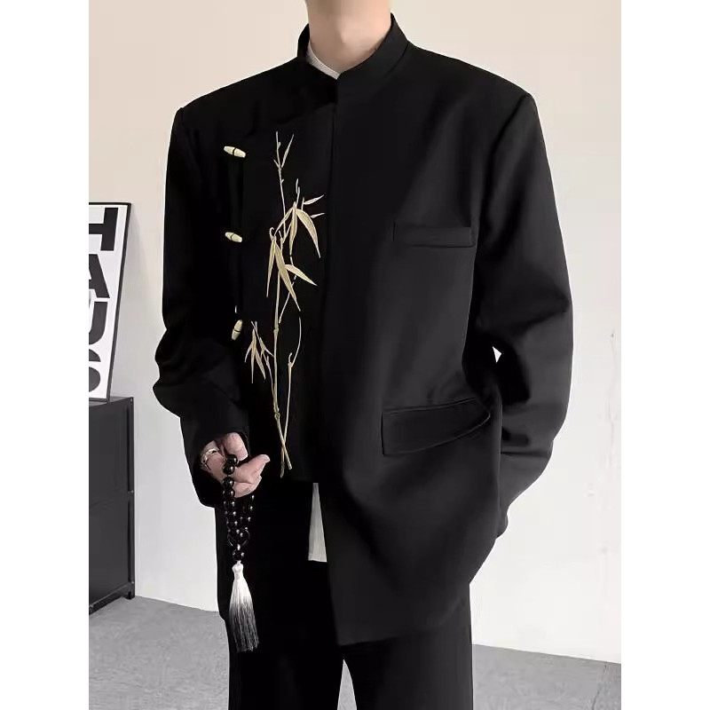 Novo estilo chinês roupas masculinas High-End bambu bordado terno de noivado montanha chinesa terno Tang terno jaqueta D