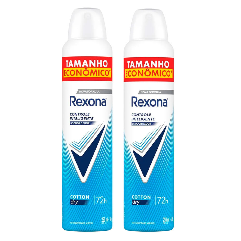 Kit Desodorante Aerosol Rexona Cotton Dry Azul 250ml - 2 Unidades