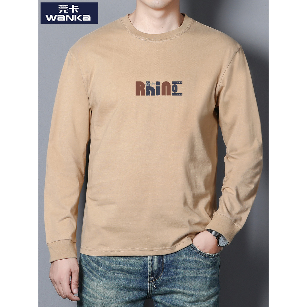 High-End puro algodão manga comprida camiseta masculina primavera Casual camiseta 2024 novo estilo algodão solto Street 