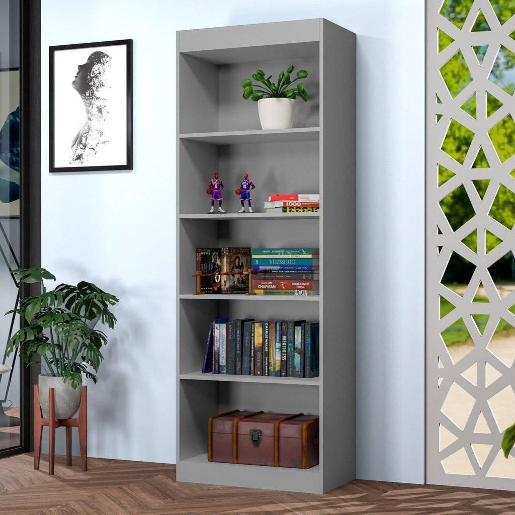Estante de Livros 50,9CMX178CM Multiuso Larissa Cinza Cinza