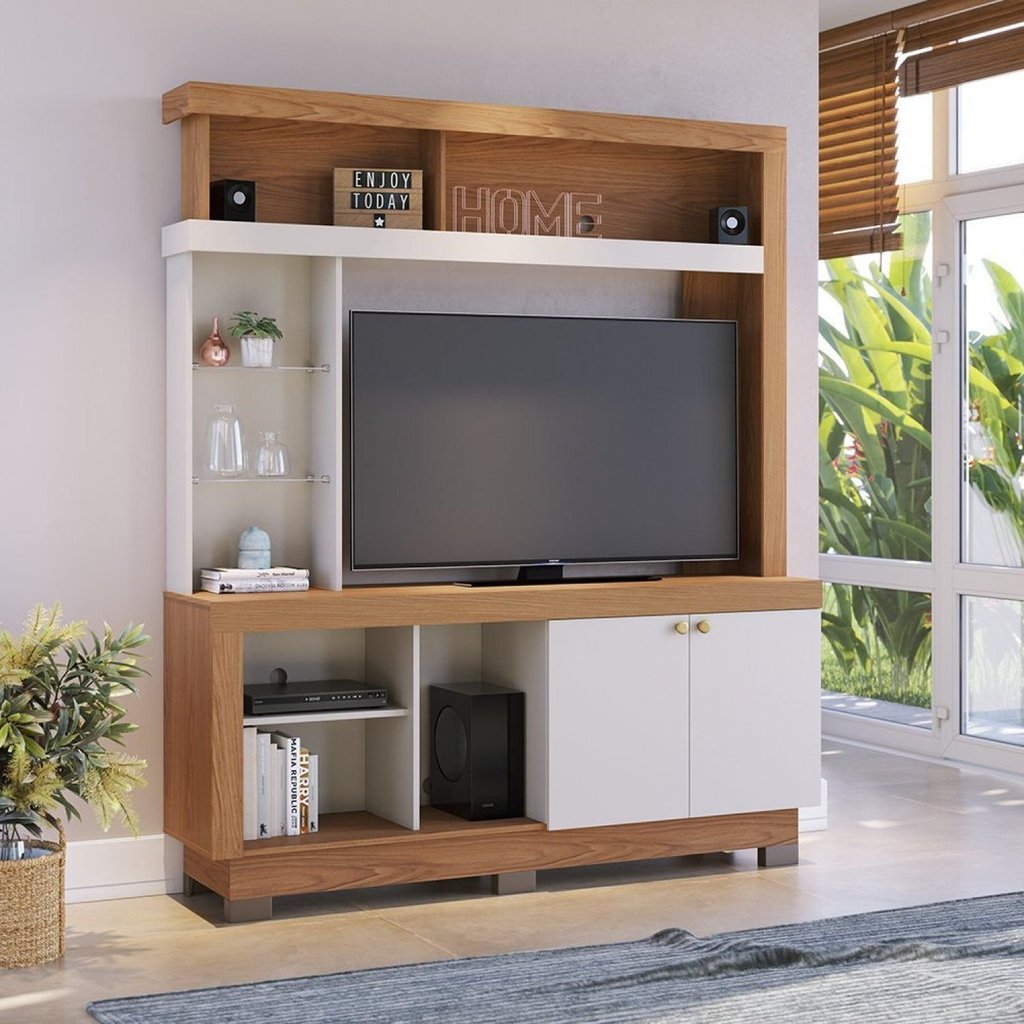 Estante para TV e Home Theater até 50 Polegadas 160,3CMX188CM 2 Portas Valença Marrom Freijó/Off White