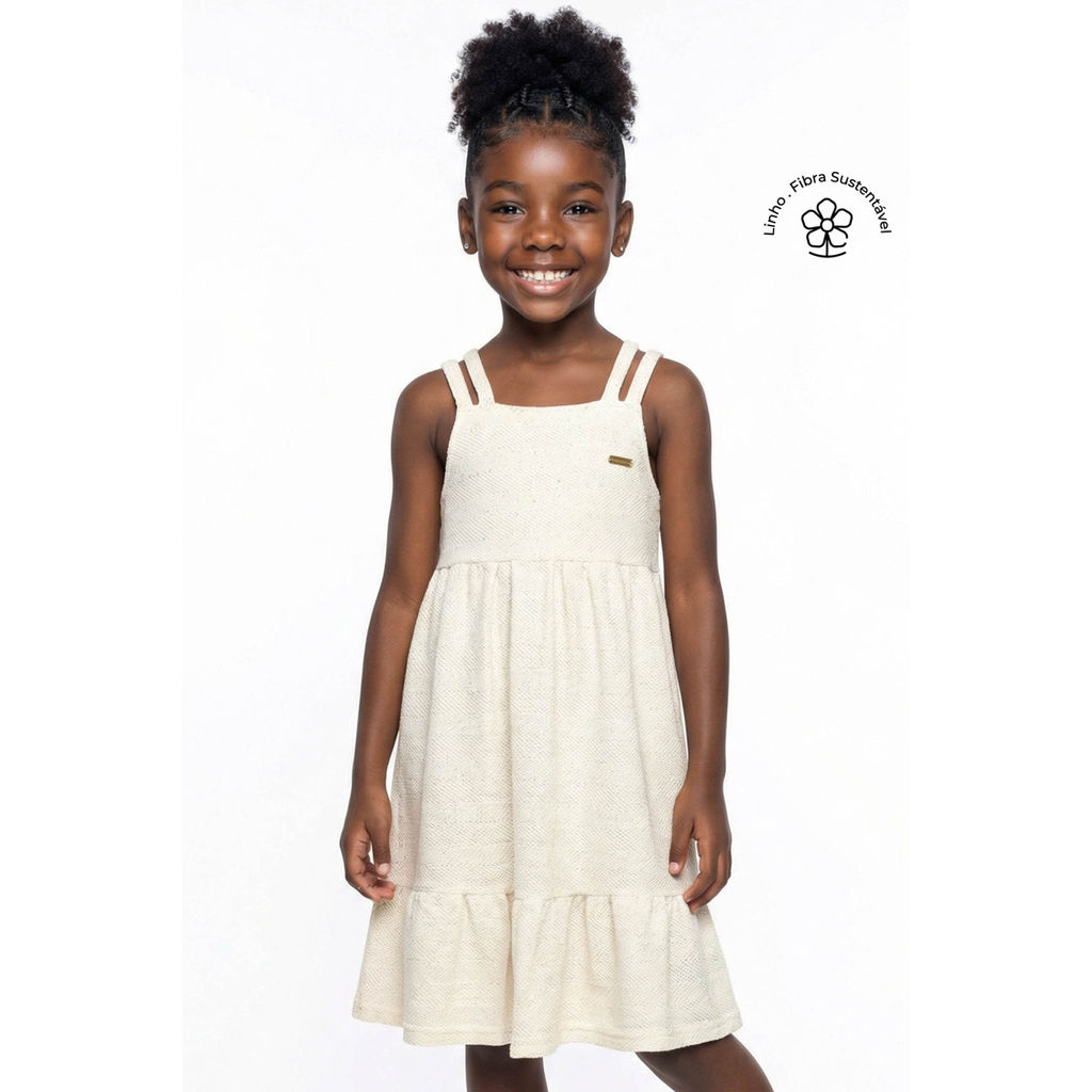 Vestido Infantil Menina Tricô Linho Colorittá Bege