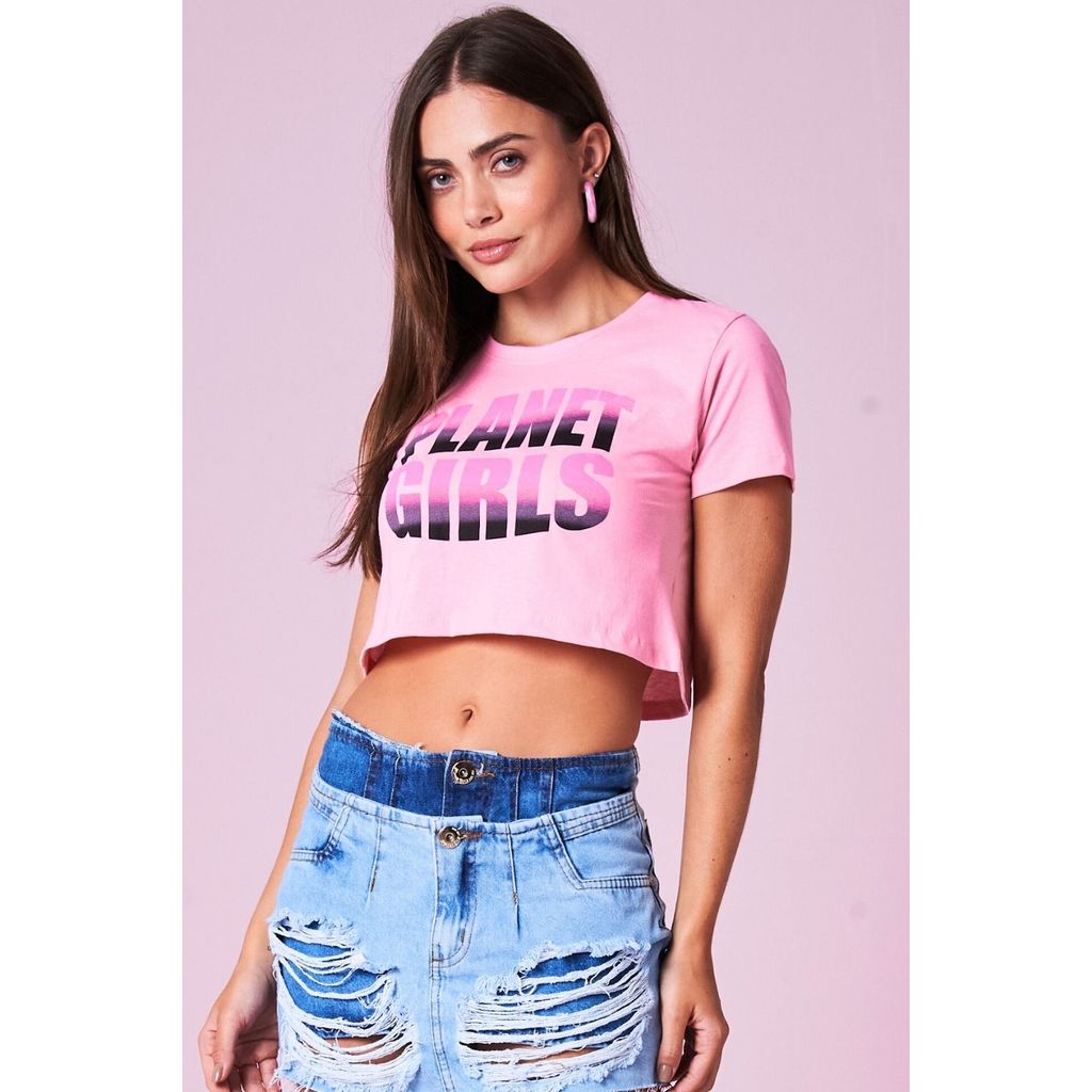 Cropped Feminino Com Logo Planet Girls Rosa Claro