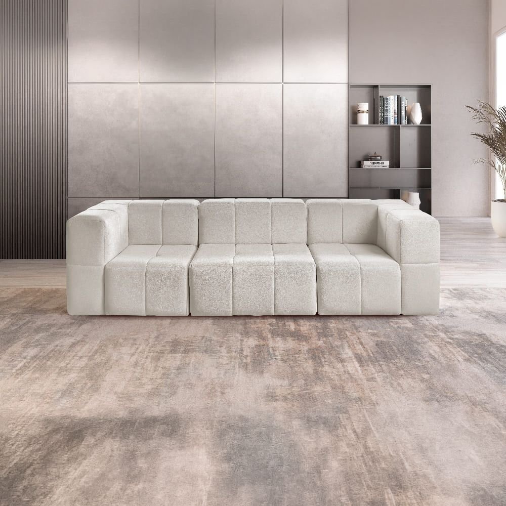 Sofá Modular 3 Lugares Bouclé Bege Nude Nude