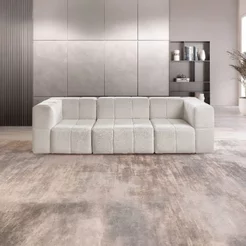 Sofá Modular 3 Lugares Bouclé Bege Nude Nude