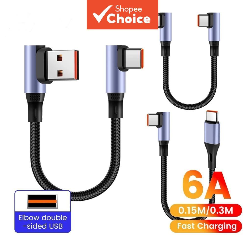 Cotovelo 90 Graus USB Tipo-C Cabo 6A Curto De Carregamento Rápido