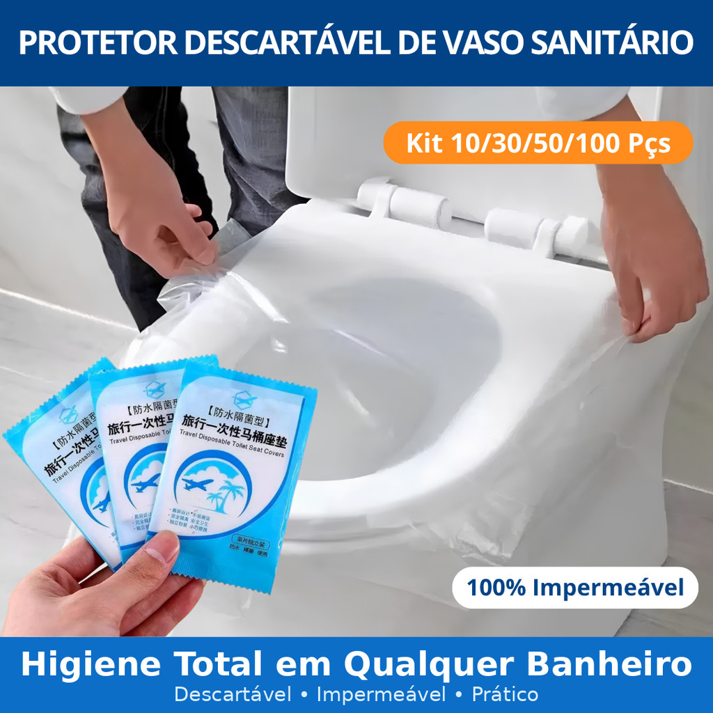 Kit Protetor Descartável Assento Vaso Sanitário Plástico Banheiro Público Privada Capa Higiênica 10/30/50/100 Pçs