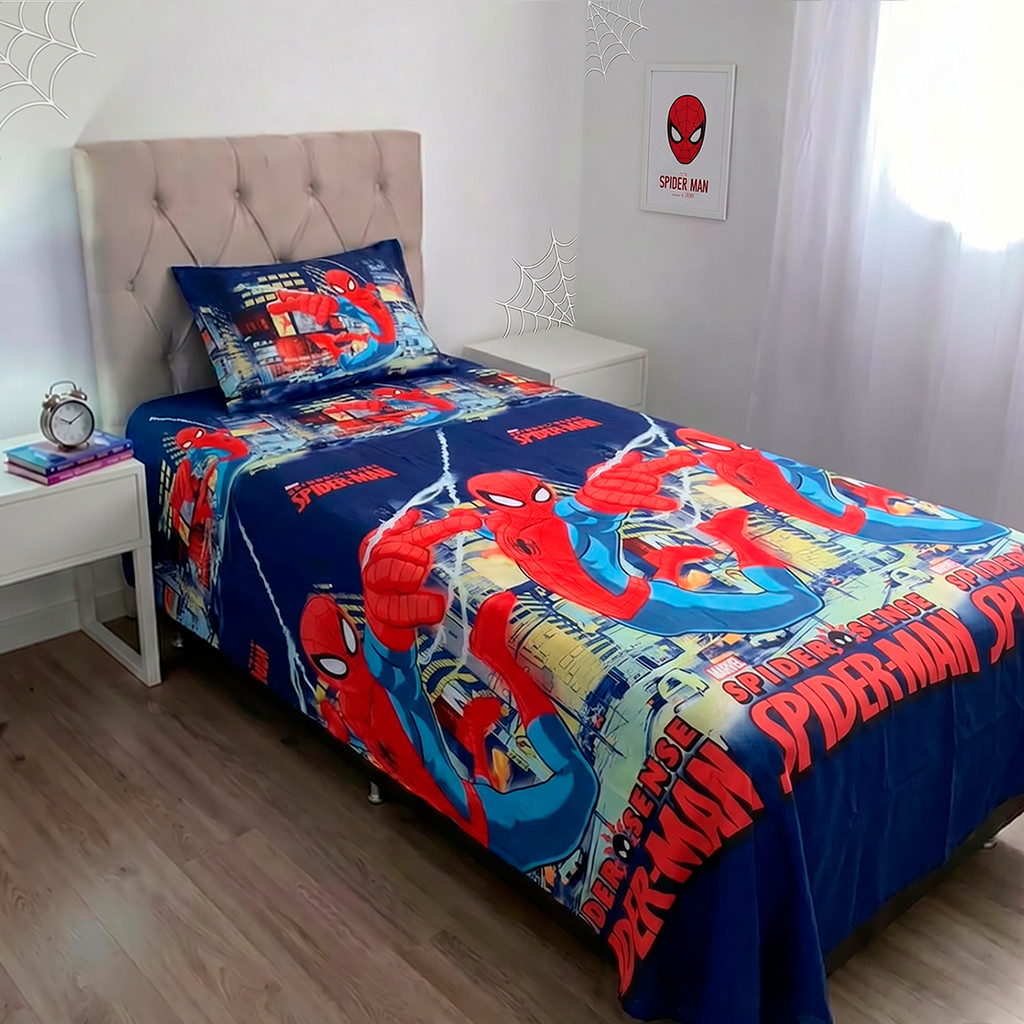 Kit Lençol Infantil com Fronha Homem Aranha solteiro