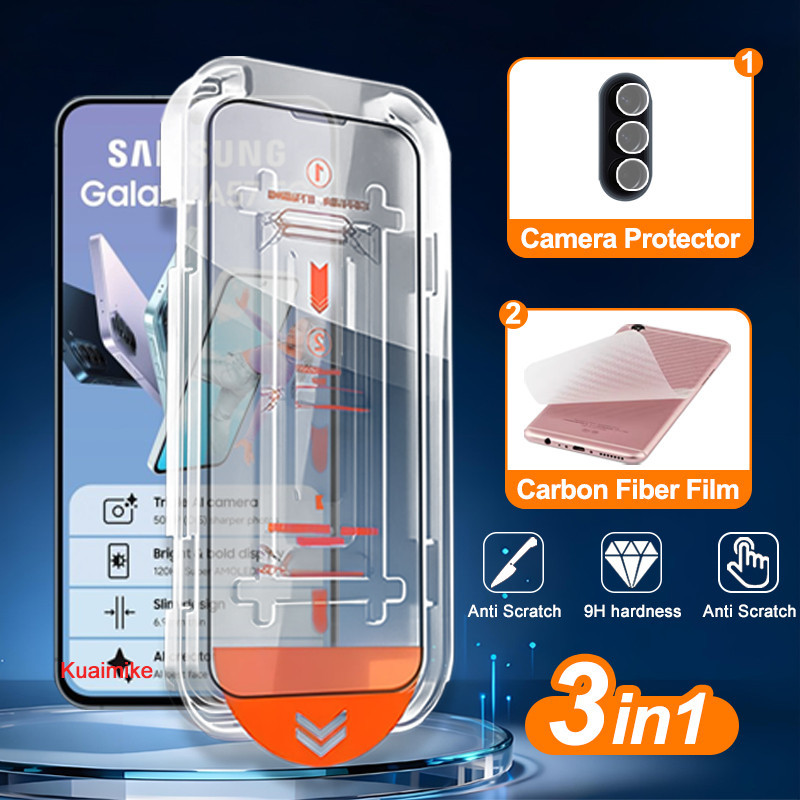 Vidro Temperado 3 Em 1 Samsung A57 Para A17 A27 A37 A56 A36 A26 A16 A15 A14 A24 A34 A13 A54 S24 S25 FE S26 Ultra Plus Pr