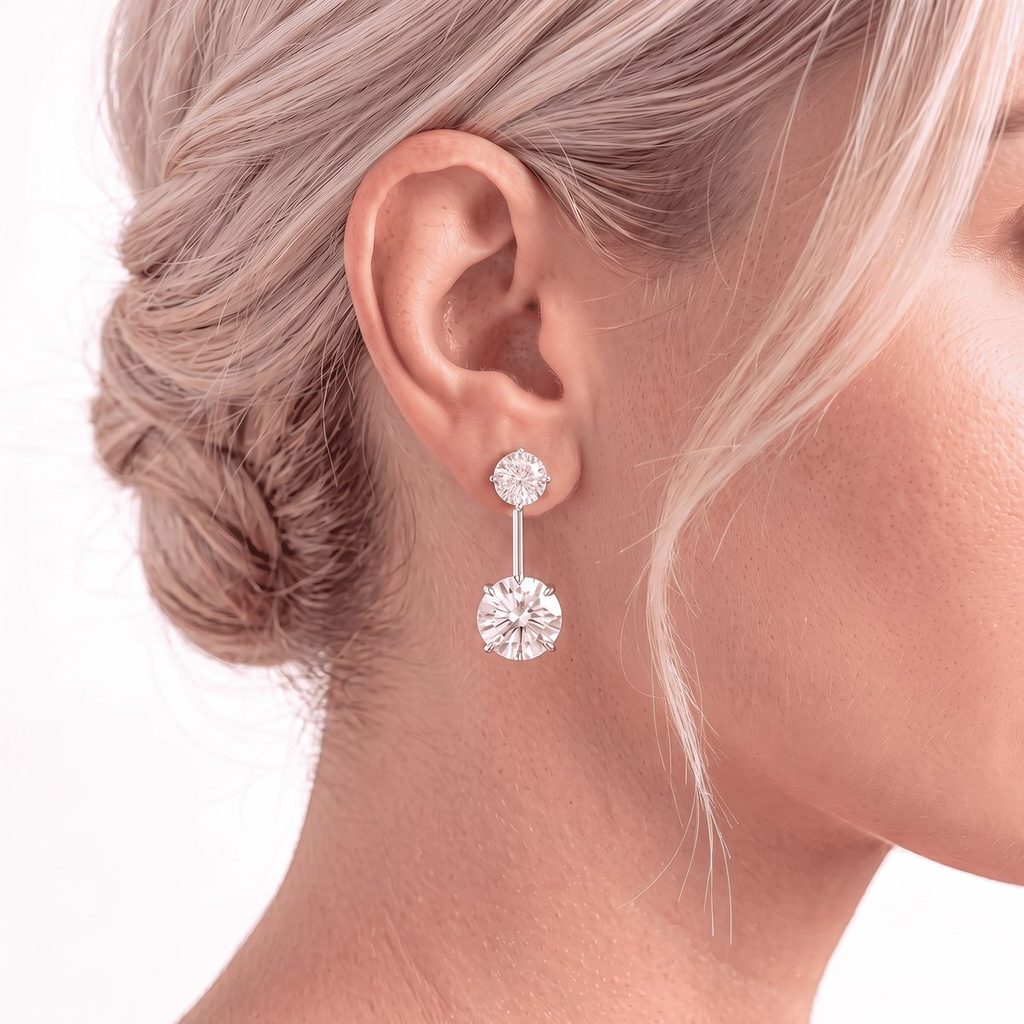 Brinco Ear Jacket Rodio Branco e Ouro com Zircônia Dupla e Fio