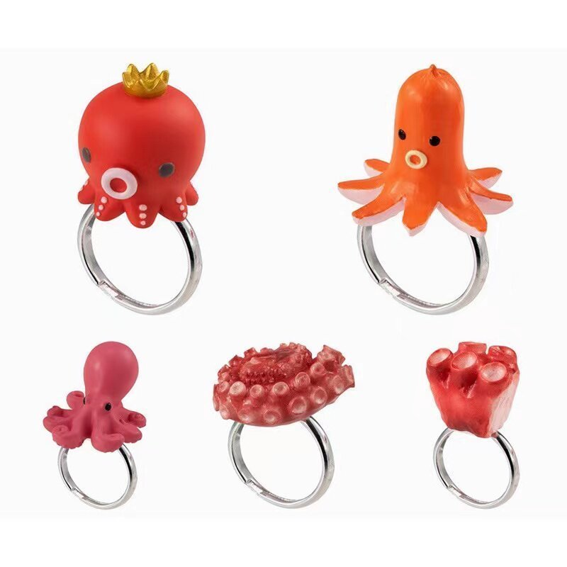 Anel autêntico em forma de takoyaki sem casca, anel de polvo, ornamento de polvo.