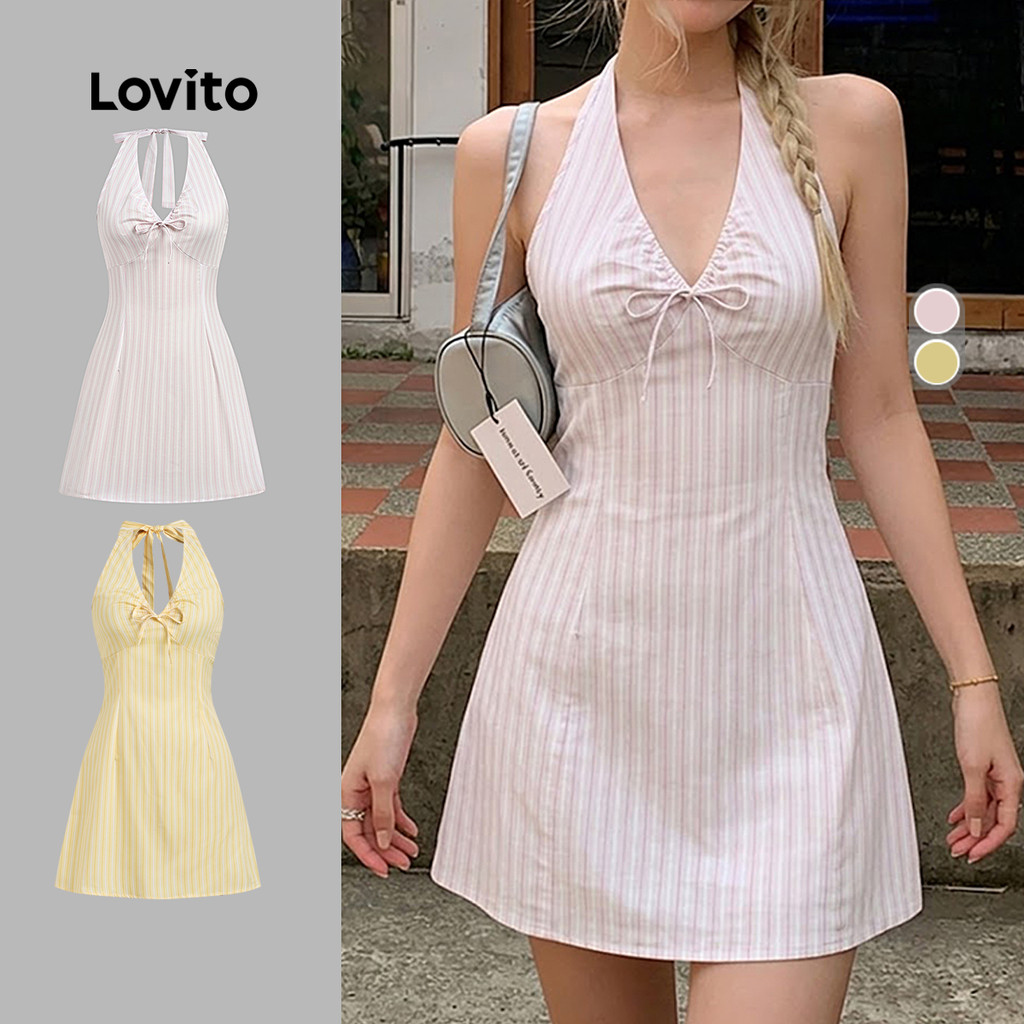Lovito Padrão de Vestido Boho Costas de Fora Primavera/verão Vestido Rosa para m