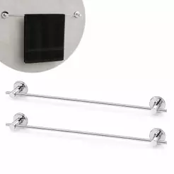 Kit 2 Porta Toalhas de Banho Inox 50cm com Haste e Canoplas Fixação Dupla para Banheiro