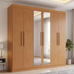 Guarda-Roupa Casal Easy Slim 6 Portas Com Espelho Amêndoa Clean