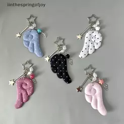 DHC 1 Pc Bonito Macio Pelúcia Asa De Anjo Chaveiro Estrela Pingente Multi Cor Adorável Porta-Chaves Para Escola Bolsa De