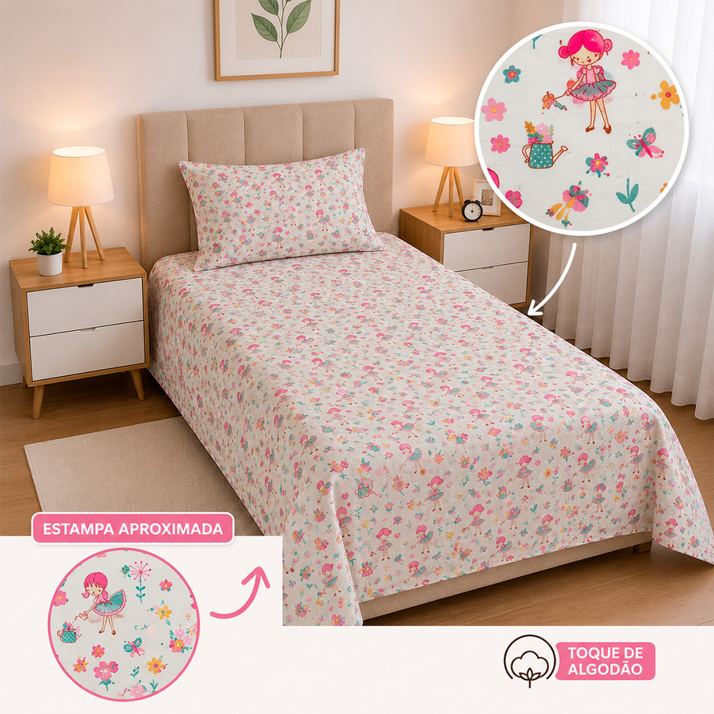 Kit Lençol Infantil Solteiro 2Pçs Com Porta Travesseiro