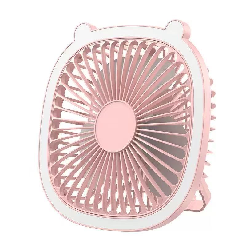 Mini Ventilador de Mesa USB Recarregável com Luz LED 3 Velocidades Compacto Silencioso