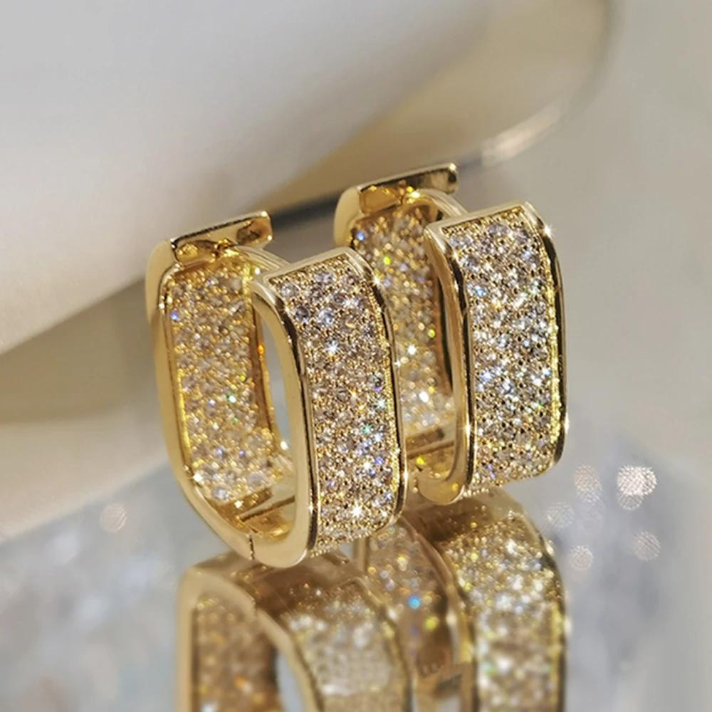 Brincos Femininos Elegantes com Diamantes, Metal Prata/Dourado, Simples e Versáteis, Acessórios para Menin