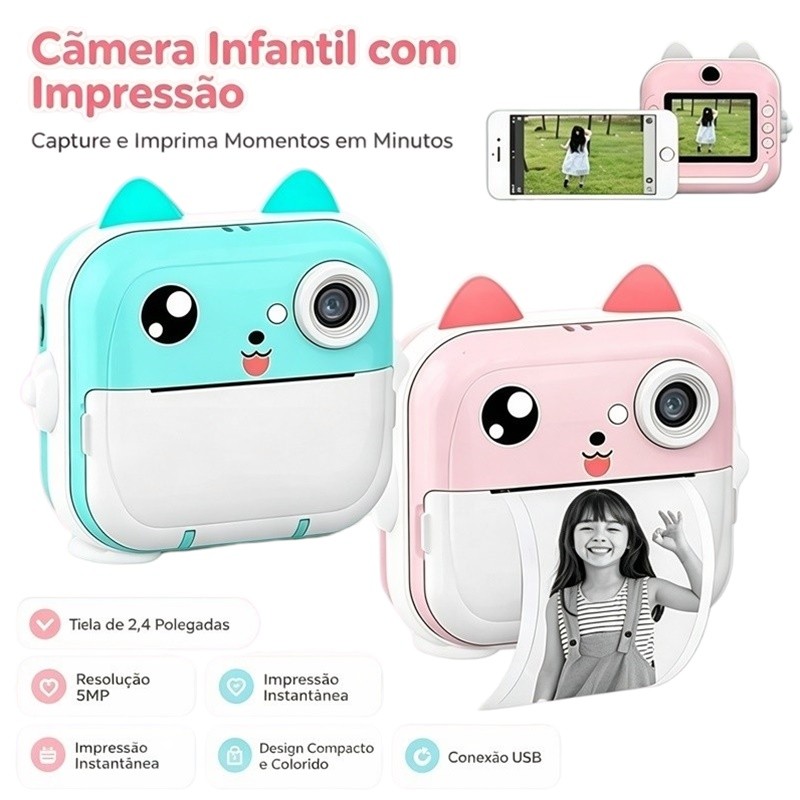 Cama Impressora Infantil Para Crianças Vídeo Fotografia Digital Térmica Boy Girls AIRER.BR