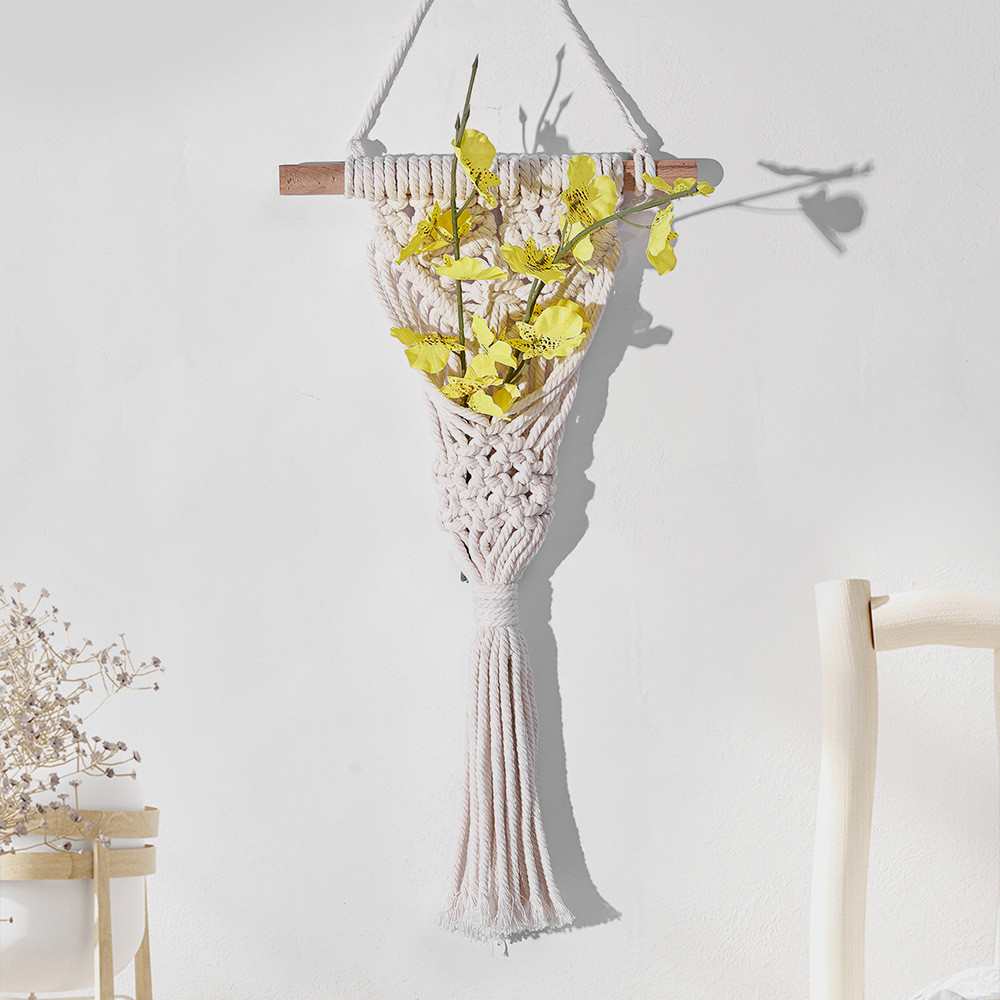Rede decorativa artesanal nórdica com flores secas para pendurar na parede de quartos de pousadas e decoração de entrada