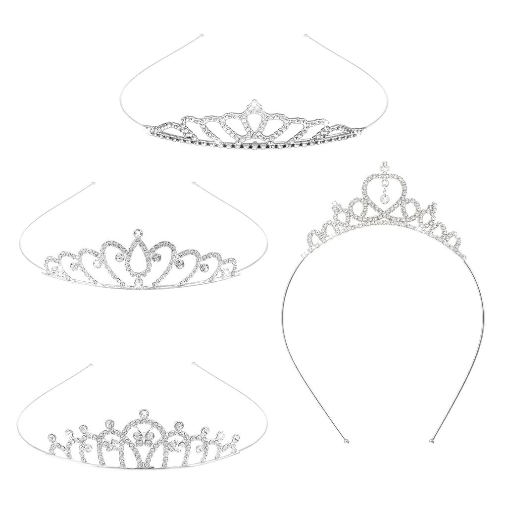 Conjunto de 4 Tiaras Elegantes para Mulheres, Tiara de Cabelo em Liga de Prata, Acessórios de Cabelo em Forma de Coroa d