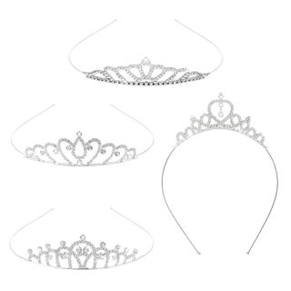 Conjunto de 4 Tiaras Elegantes para Mulheres, Tiara de Cabelo em Liga de Prata, Acessórios de Cabelo em Forma de Coroa d