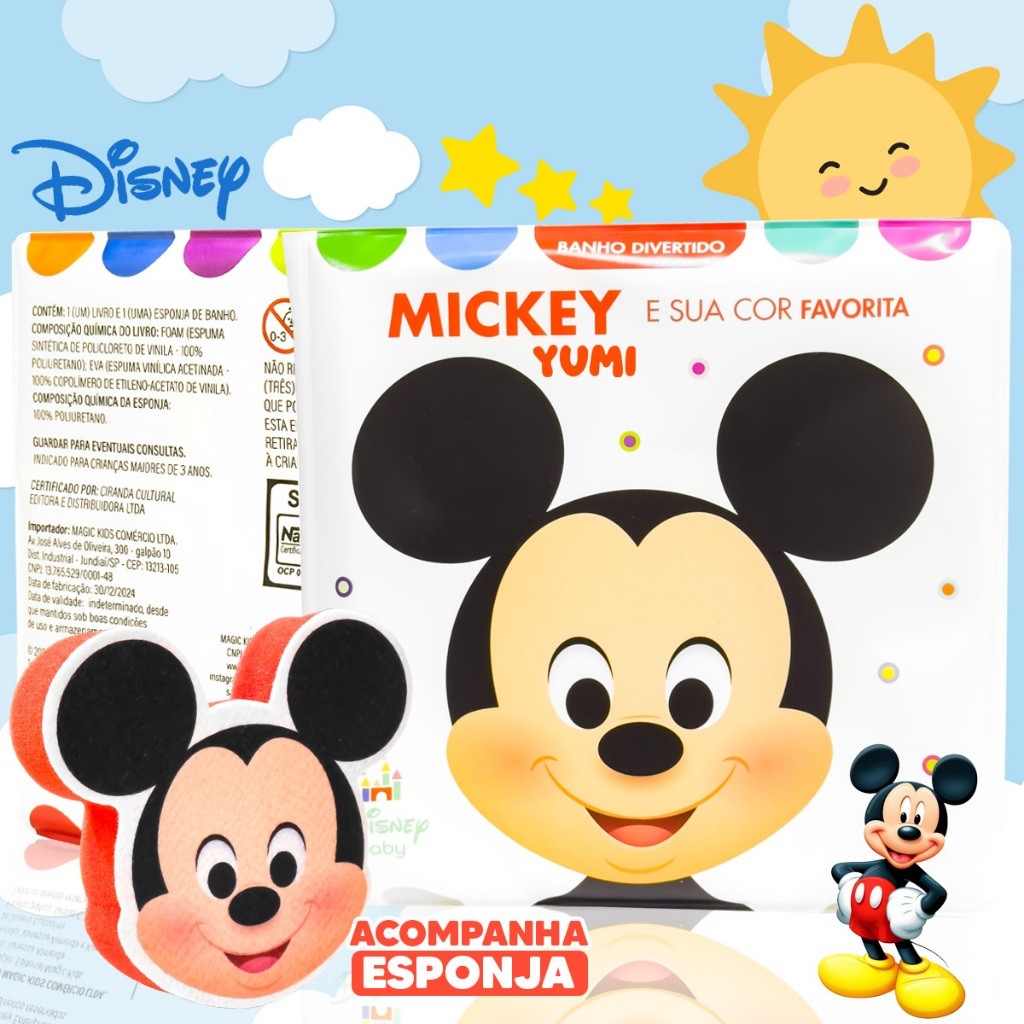 Livro de Banho Disney Baby Mickey | Sensorial com Esponja Macia | Leitura Infantil Para Bebês