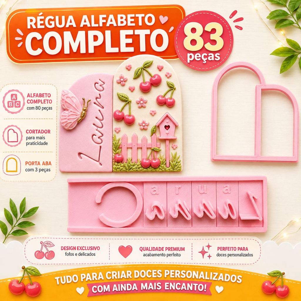 Kit Régua Alfabeto Marcador Carimbo com Cortador para Pasta Americana - 83 peças