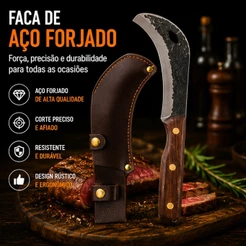 Faca Foice 29cm Para Jardinagem e Sobrevivência Aço Forjado Profissional Com Bainha Cabo Ergonômico