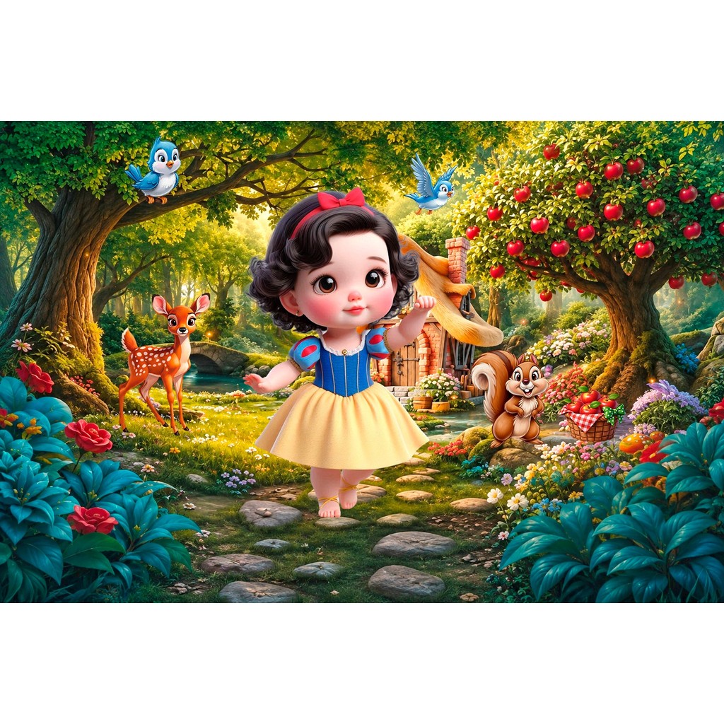 Painel Festa retangular tecido Sublimado decor BRANCA DE NEVE