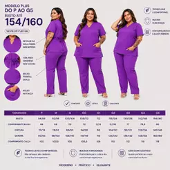 Scrub Feminino Gola V Roxo Açaí Plus Size Pijama Cirúrgico P ao G5
