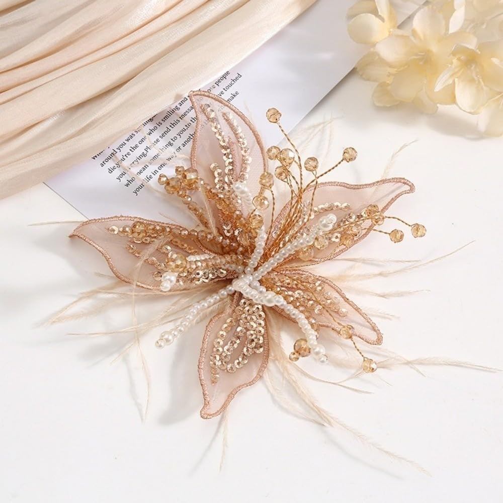 Presilhas de Cabelo com Flores e Pérolas, Presilhas Florais Grandes com Cristais, Acessórios de Cabelo para Noivas, Pres