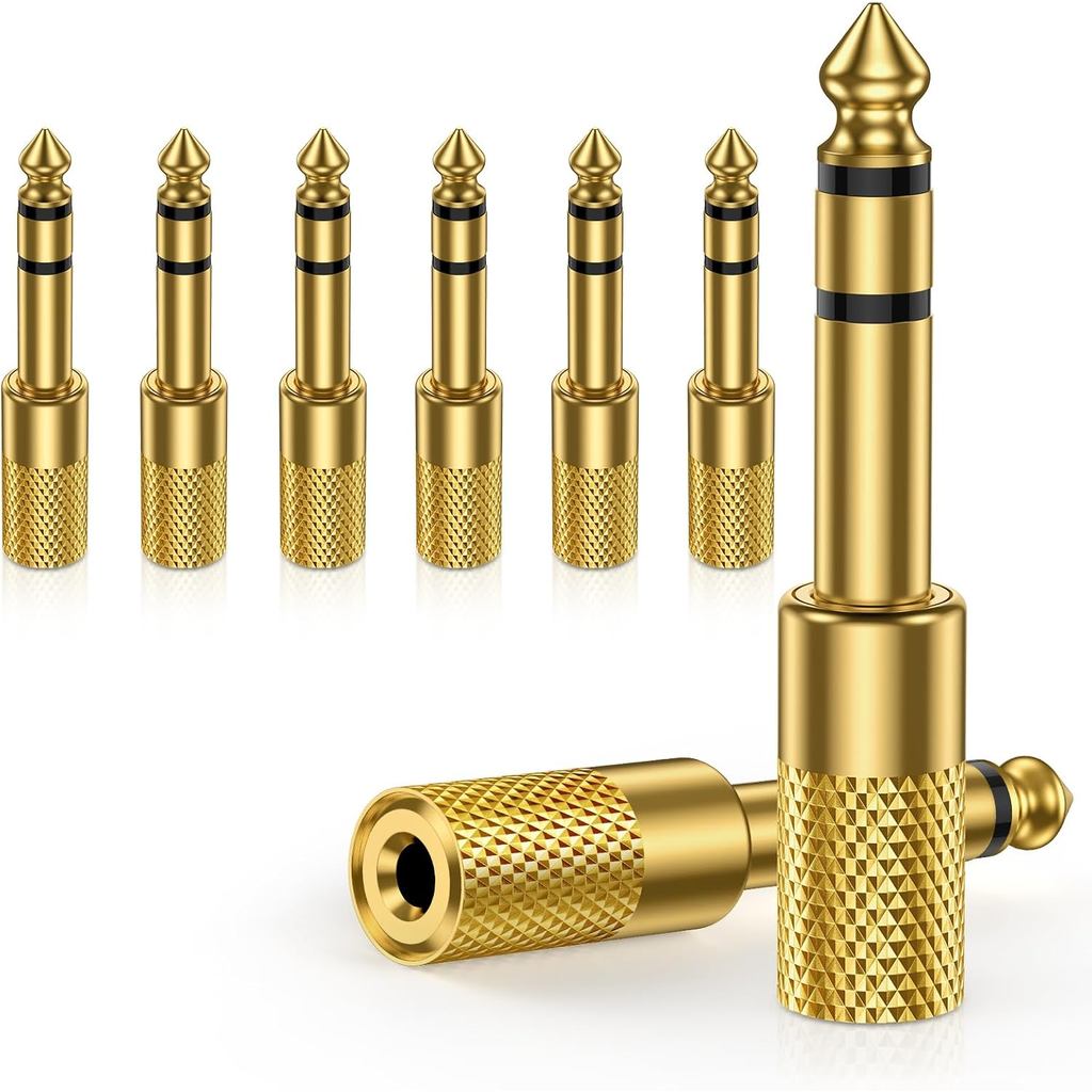 Conjunto de 8 Adaptadores de Áudio de 6,35mm Macho para 3,5mm Fêmea (1/4 pol. para 1/8 pol.), Conversor de Áudio Estéreo