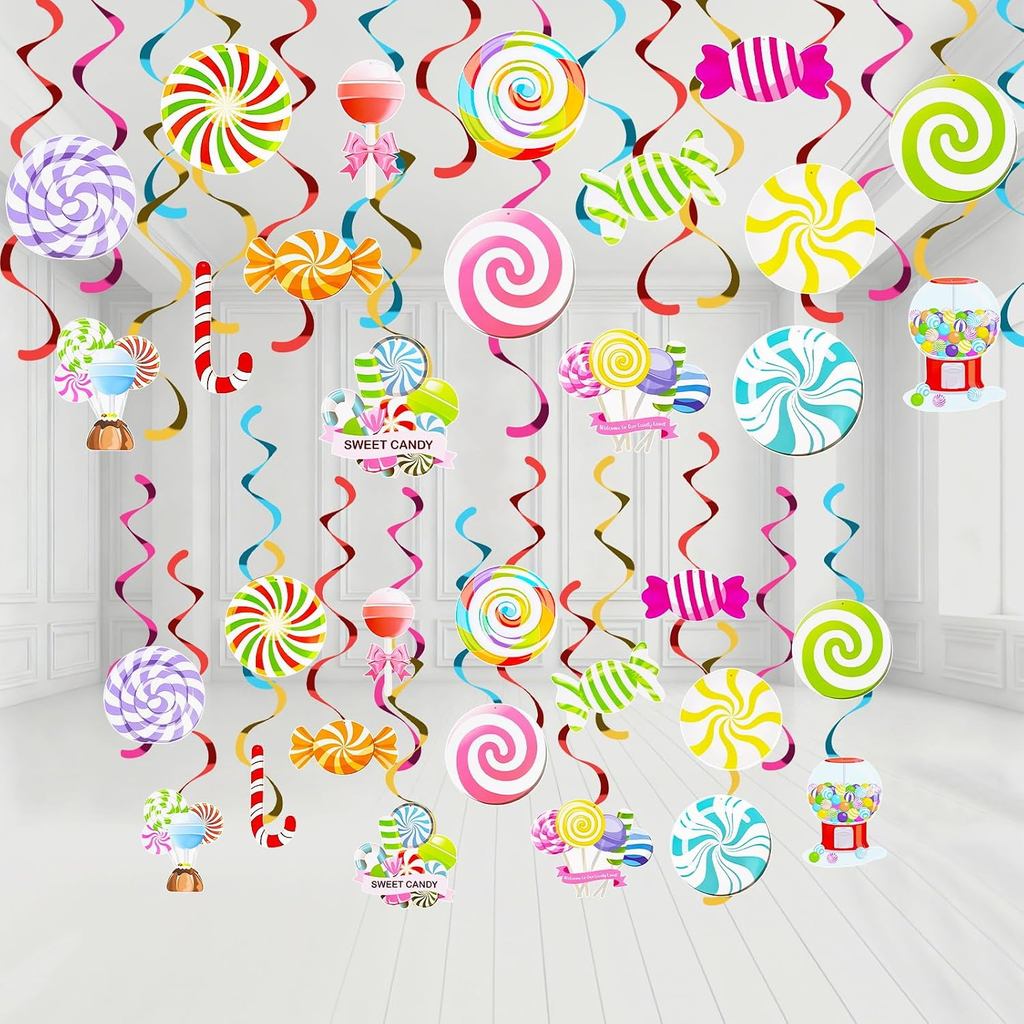 Decorações de Espirais Penduradas de Doces, 36 Peças, Espirais Coloridas de Pirulito para Pendurar, Decoração de Teto, S