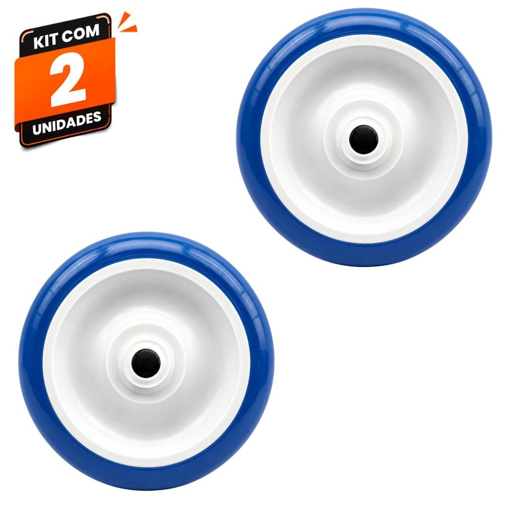 Kit 2 Rodas Rodinhas Carrinho Supermercado Mercado Ajax 5" PVC Azul 120kg Alta Resistência para Carrinhos Comerciais