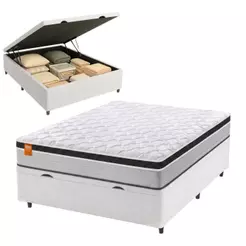 Cama Box Baú Colchão Casal Molas Ensacadas Real 138x188x68cm Linho Branco / Preto Inducol - Suporta até 130kg por Pessoa