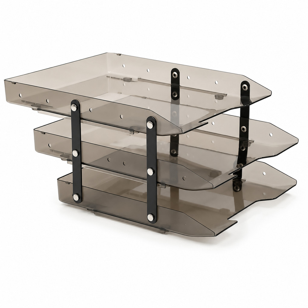 CAIXA DE CORRESPONDÊNCIA TRIPLA MÓVEL SLIM FUMÊ COM 3 BANDEJAS AJUSTÁVEIS PARA DOCUMENTOS A4 10050082 - MAXCRIL