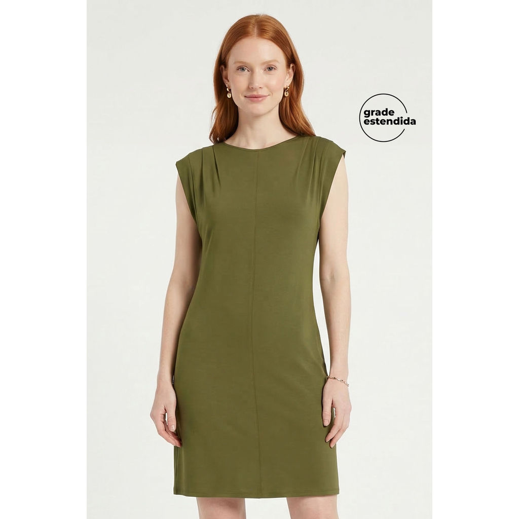 Vestido Feminino Pregas nos Ombros Marialícia Verde