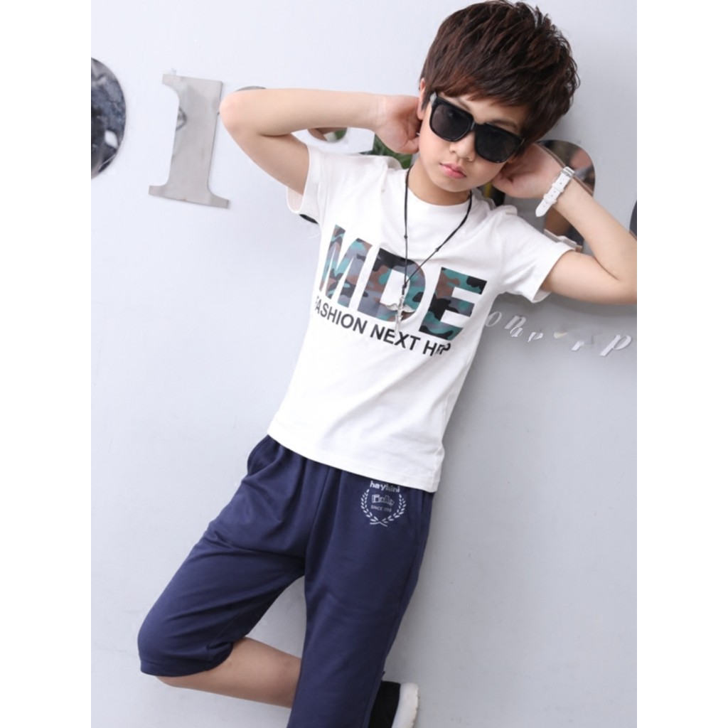 Roupas infantis de verão puro algodão fino camiseta meninos impresso manga curta camiseta médio grande crianças em torno