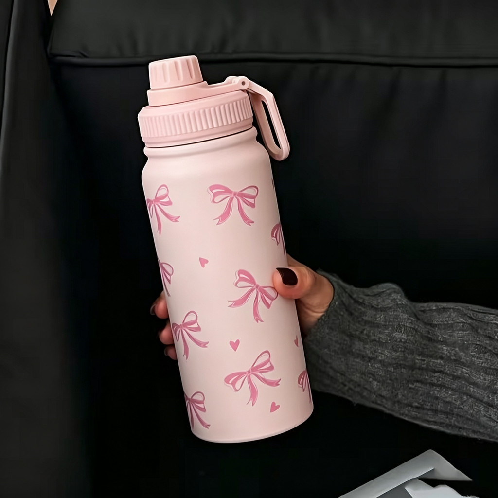 Garrafa Térmica 800ml Aço Inox Mantém Quente e Frio Livre de BPA Estampa de laços