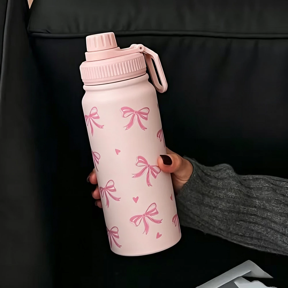 Garrafa Térmica 800ml Aço Inox Mantém Quente e Frio Livre de BPA Estampa de laços