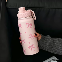 Garrafa Térmica 800ml Aço Inox Mantém Quente e Frio Livre de BPA Estampa de laços