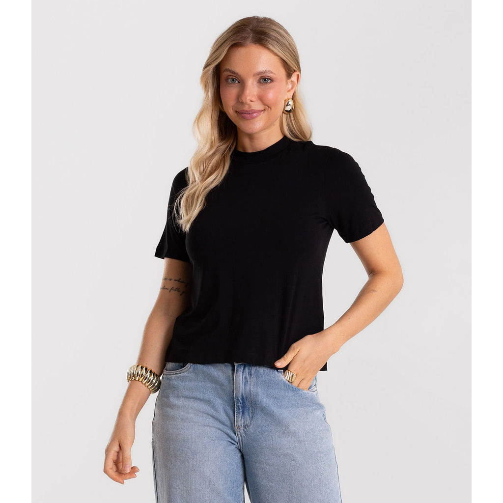Blusa Feminina Básica em Malha Visco Rovitex Preto