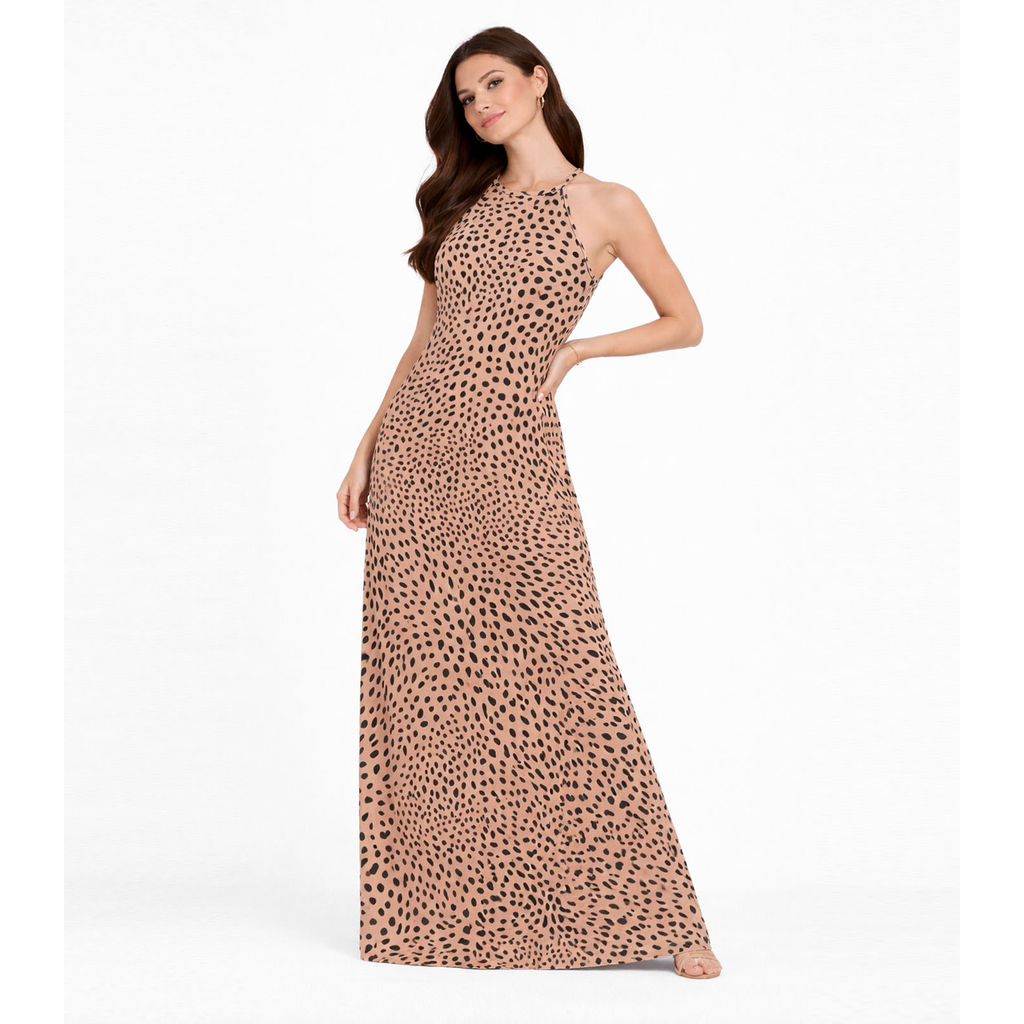 Vestido Longo Estampado Sem Manga Infinita Cor Marrom