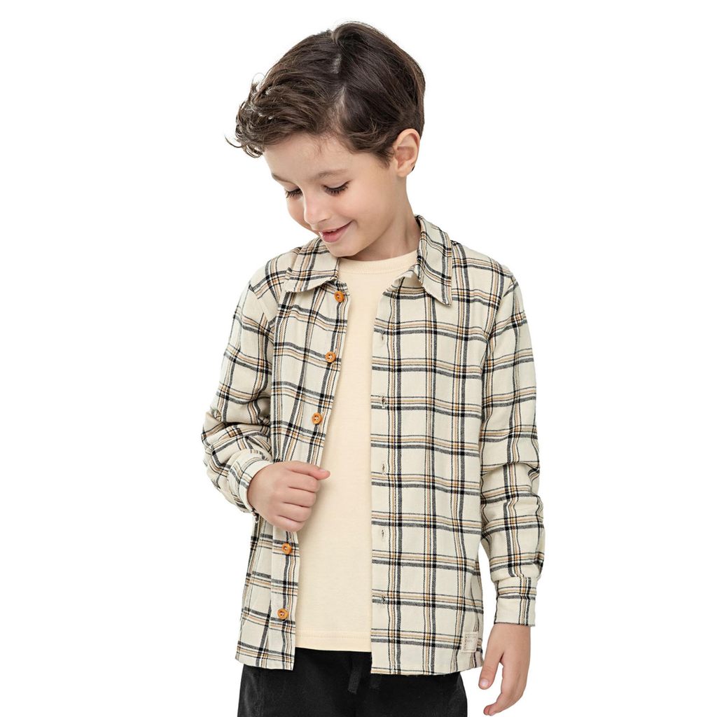Camisa Infantil Menino Flanela Xadrez Colorittá Bege