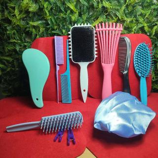 Kit NOTA 10 ITENS  FITAGEM + POLVO+PENTE FINO +3FILEIRAS+PENTE MAGICO+MAFE+MARIANA+ESCOVA MAGICA+TOUCA CETIM+PRESILHAS