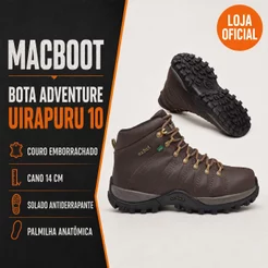 Bota Cano Alto Adventure Masculina Unissex Macboot Uirapuru 10 Café Couro Trilha Trabalho Caminhada Antiderrapante